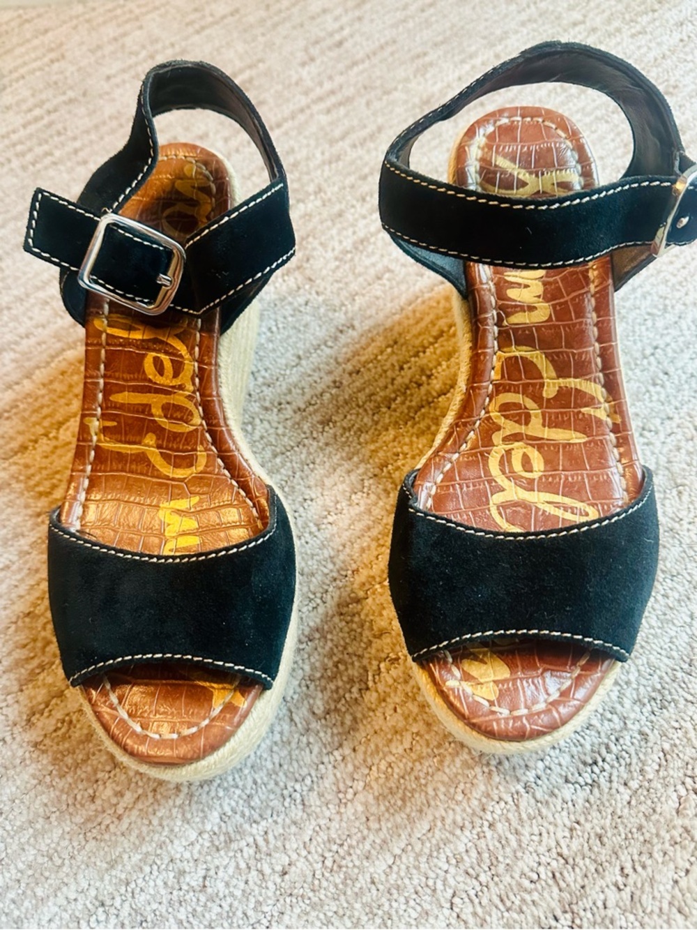 Sam Edelman Black Suede Espadrille Wedge Sandals